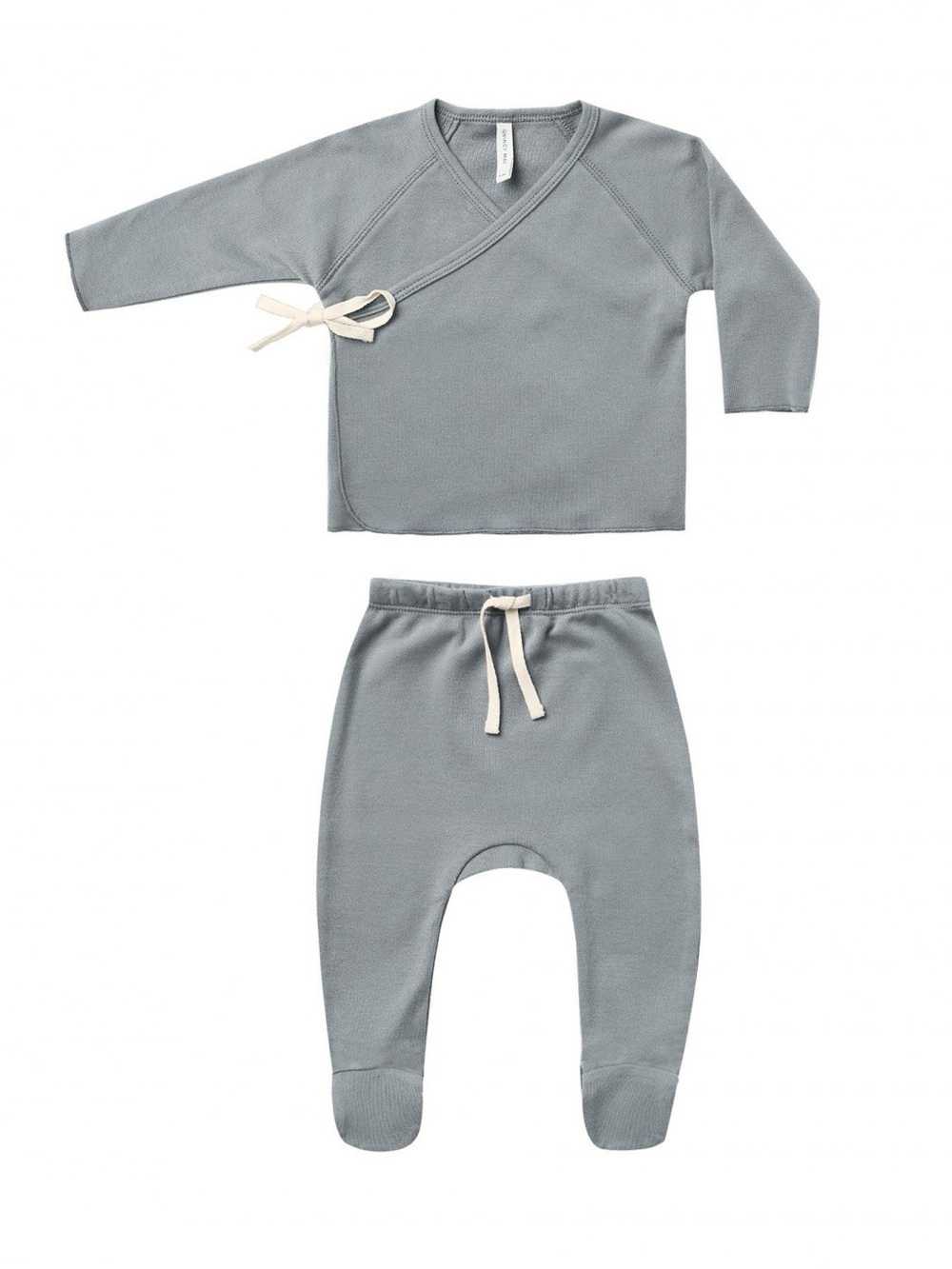 Quincy Mae set Wrap Top + Footed Pants Ocean newborn leggings cotton kimono